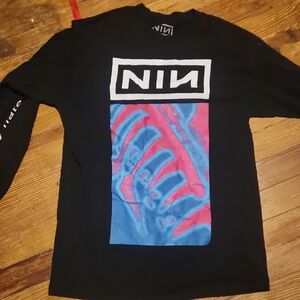 Black Long Sleeve Tee with Blue and Pink Graphic